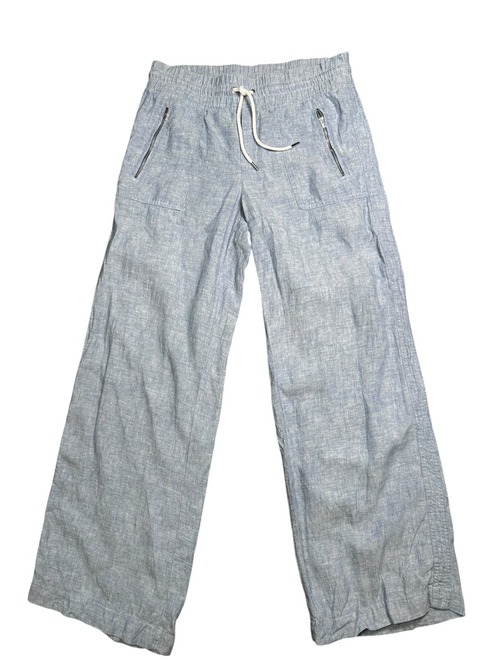 Athleta blue Cabo wide leg linen pull on pants size 8 coastal beach lagenlook - Picture 2 of 8